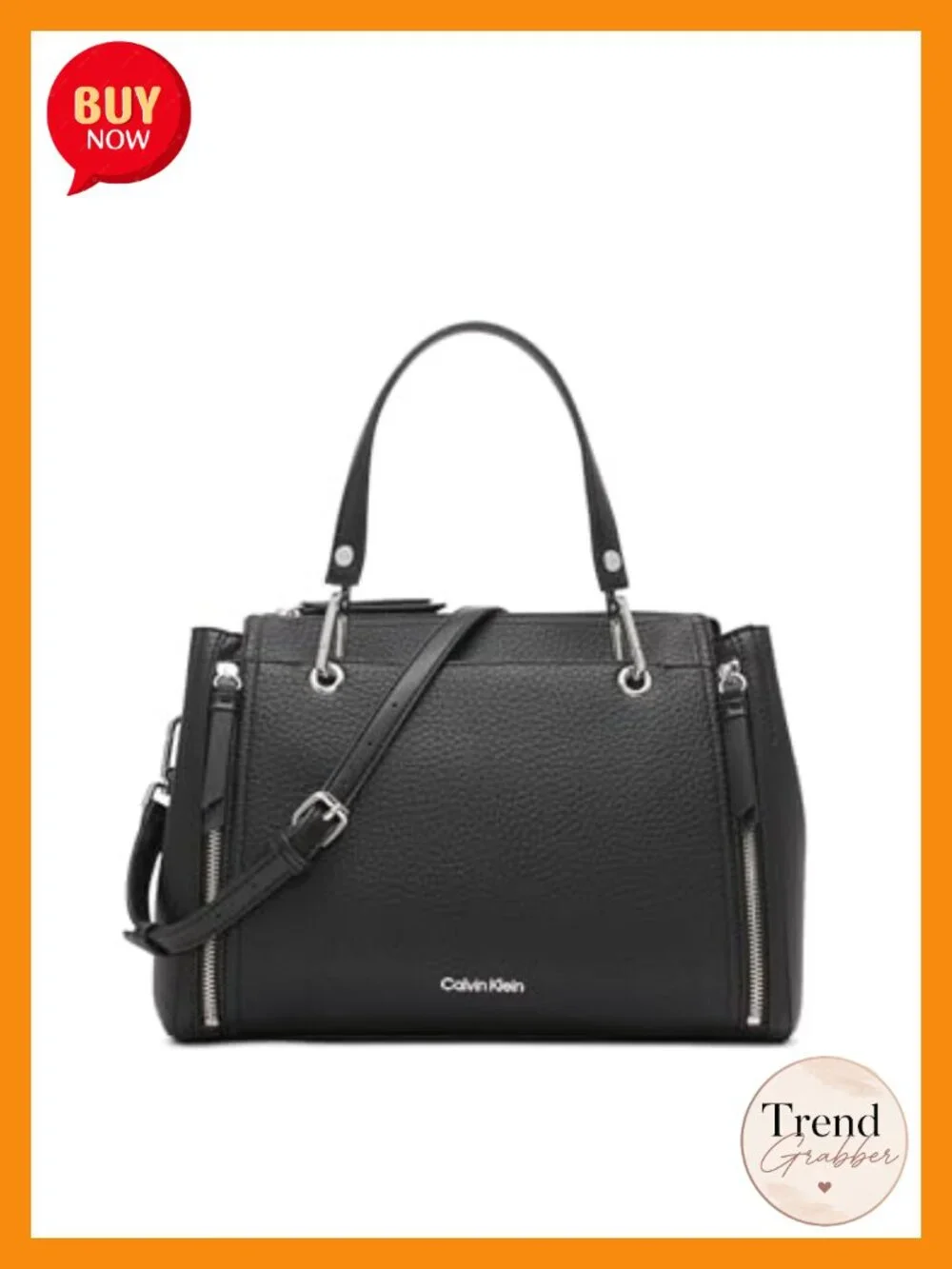 Calvin Klein Satchel Vegan Leather Crossbody Bag with Pockets